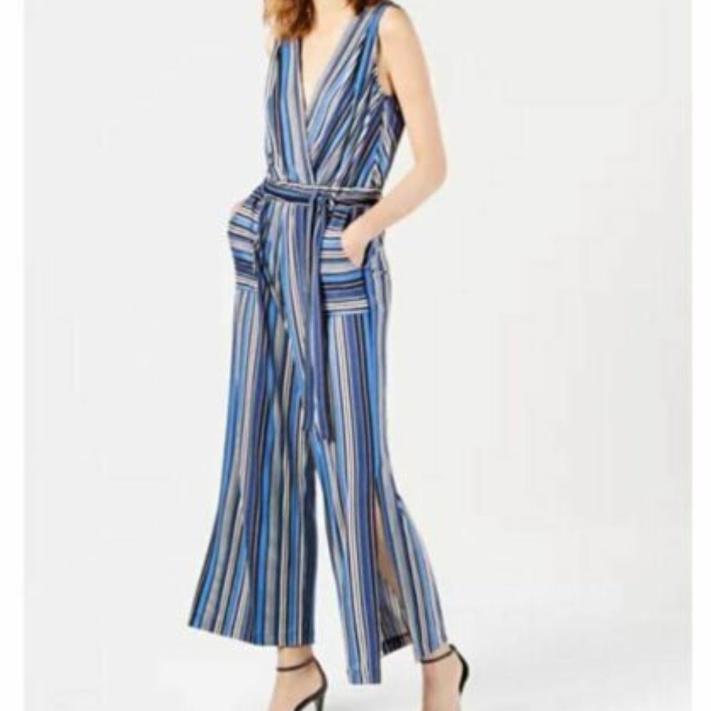 Monteau Los Angeles Blue Striped Side Slit Sleeveless Romper Petite XL NEW